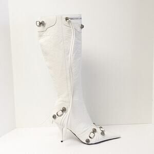 Balenciaga Cagole Lamb Skin Knee High Boots, White, Women's 39 EU (US 9)